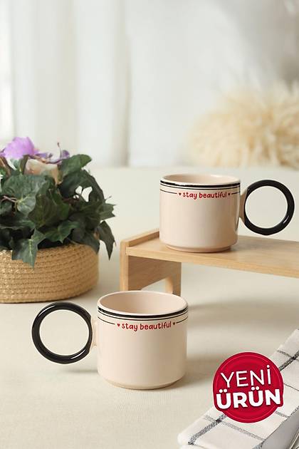 Stay Beautiful Siyah Stackable Halka Kulplu Fincan 8 Cm 2 Adet