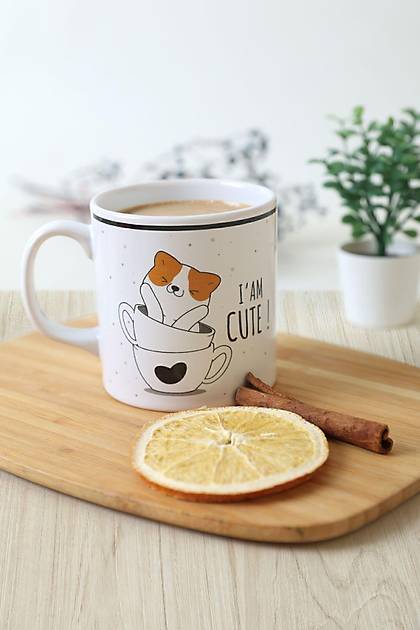 Keraart Cute Cat Silindir Kupa 10 Cm
