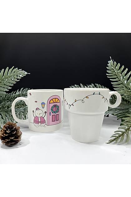 Keraart Christmas Sevimli Pink Door Kupa 2 Para