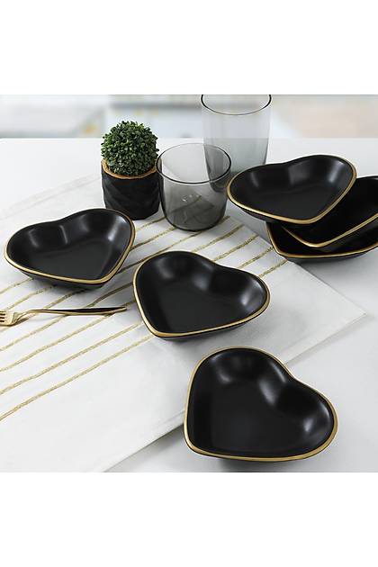 Mat Siyah Gold Kalp erezlik 14 Cm 6 Adet
