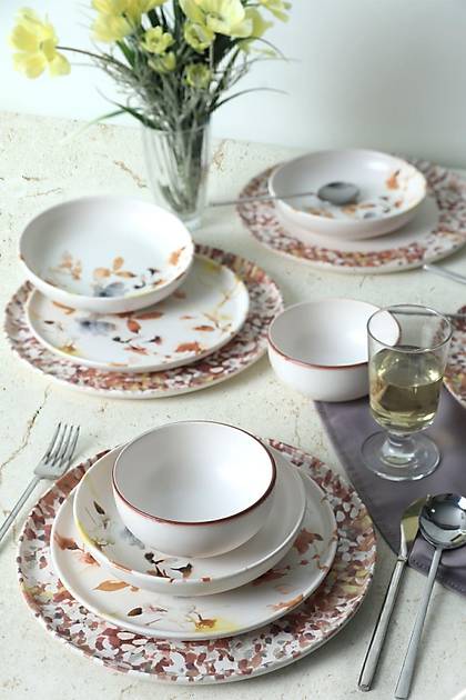 Keraart Brown Flowers Nordic Yemek Takm 24 Para 6 Kiilik 21431-32-33-93