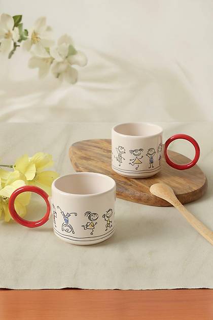 Neeli ocuklar Krmz Stackable Halka Kulplu Fincan 8 Cm 2 Adet