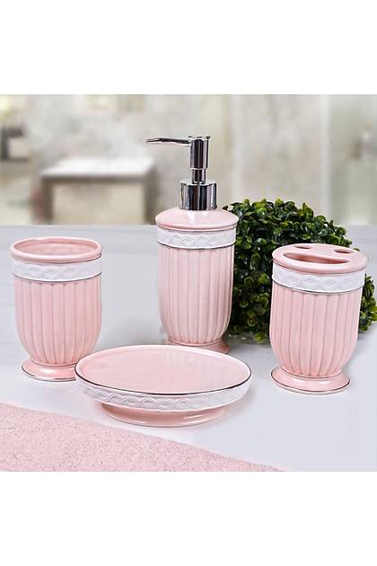 Stoneware Banyo Seti Pembe 4 Para BNY-117