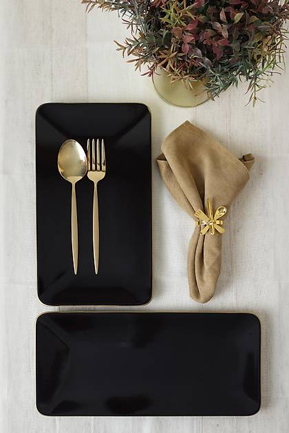 Siyah Gold Siera Kayk Tabak 33*17 Cm 2 Adet