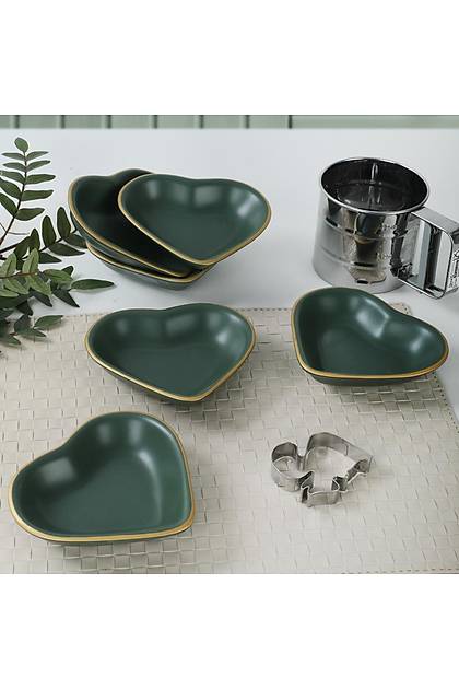 Mat Yeil Gold Kalp erezlik 14 Cm 6 Adet - 325