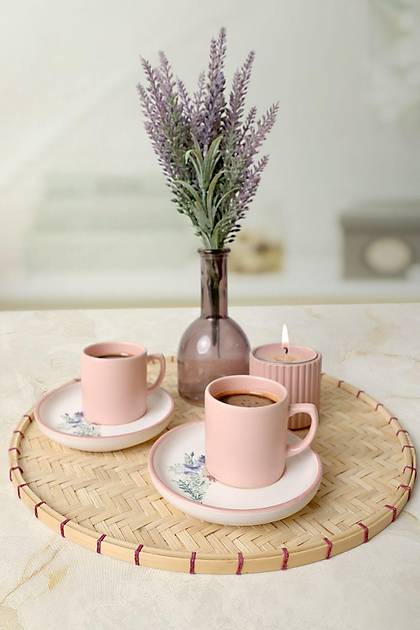 Keramika Elegant Blossoms Pembe Kahve Takm 4 Para 2 Kiilik 21793