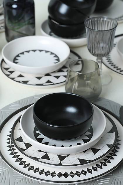 Keraart Black Pattern Nordic Yemek Takm 24 Para 6 Kiilik 21478-79-80