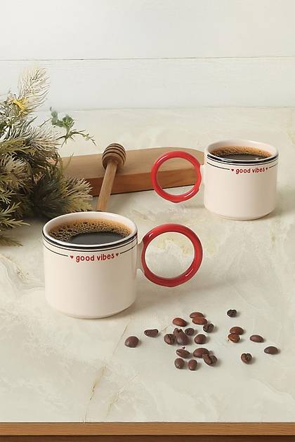 Good Vibes Krmz Stackable Halka Kulplu Fincan 8 Cm 2 Adet