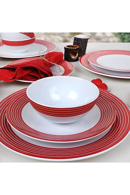 Stripe Krmz Yemek Takm 18 Para 6 Kiilik