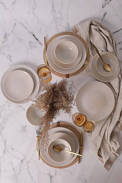 Krem Kera Yemek Tak�m� 12 Par�a 4 Ki�ilik 036