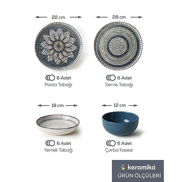 Keraart Mosaic Marvels Yemek Takm 24 Para 6 Kiilik 21619-20-21
