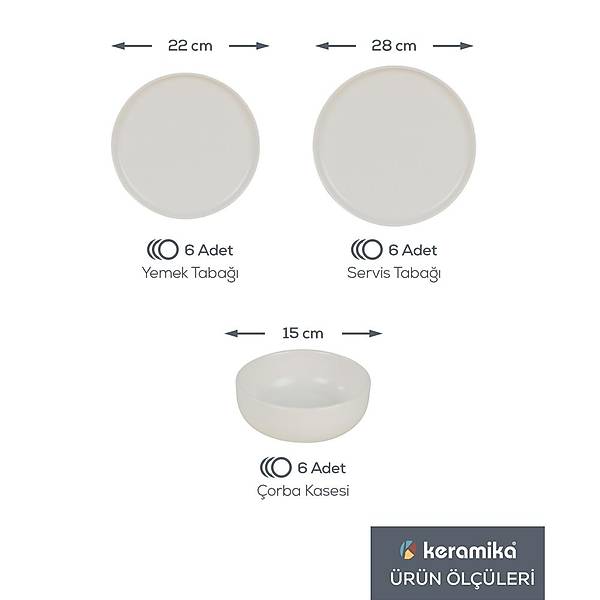 Nordic Mat Beyaz Yemek Takm 18 Para 6 Kiilik 022