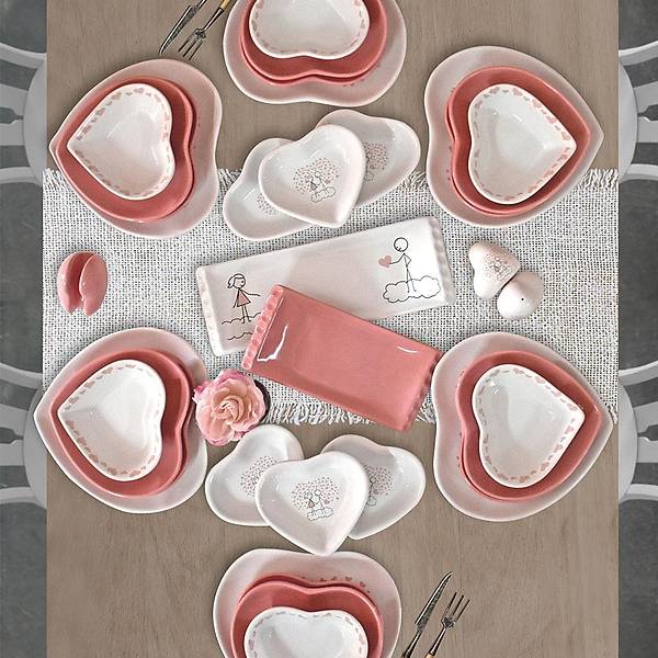 Sweet Love Pink Kalp Yemek Takımı 35 Parça 6 Kişilik