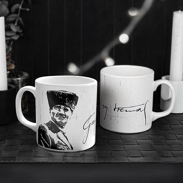 Atatürk Portreli İmza Beyaz Silindir Kupa 1 Adet