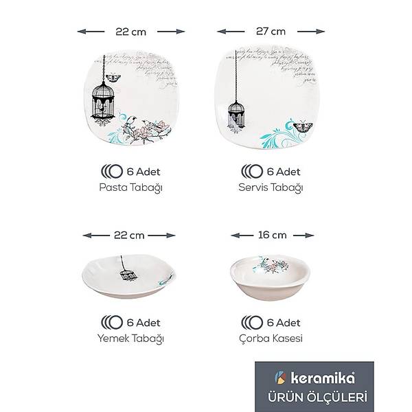 Keraart Retro Yemek Takm 24 Para 6 Kiilik