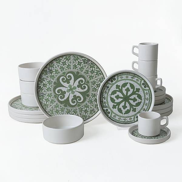 Timeless Green Stackable Yemek / Kahvalt Takm 20 Para 4 Kiilik 21974-75