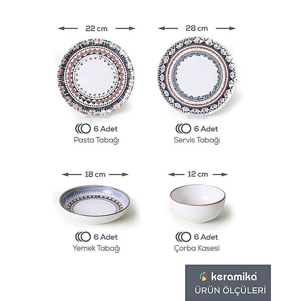 Keraart Ethnic Yemek Takm 24 Para 6 Kiilik 21616-17-28-24