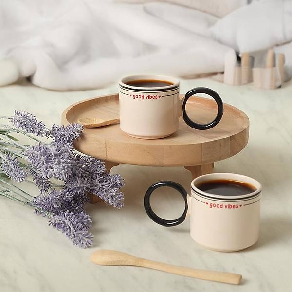 Good Vibes Siyah Stackable Halka Kulplu Fincan 8 Cm 2 Adet