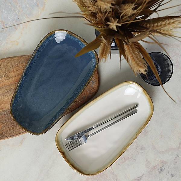 Shizen Mavi / Krem Tetra Kayk Tabak 28 Cm 2 Adet Q39-Q44
