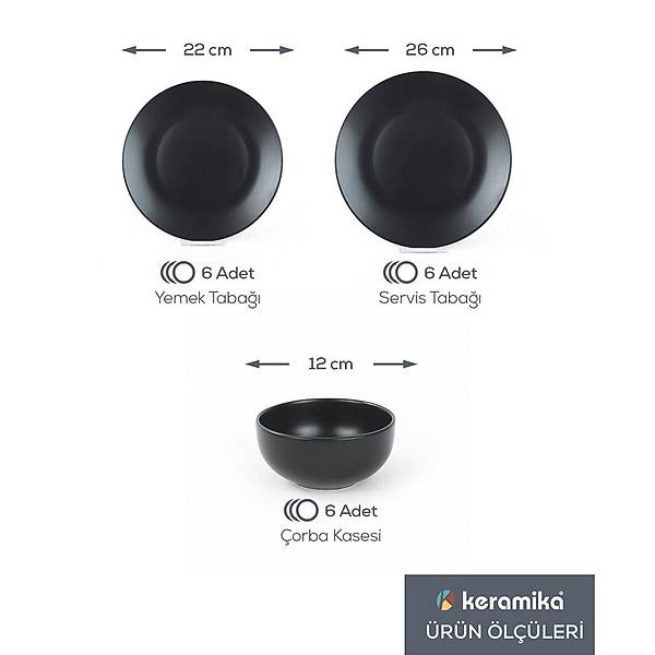Ege Mat Siyah Yemek Takm 12 Para 4 Kiilik