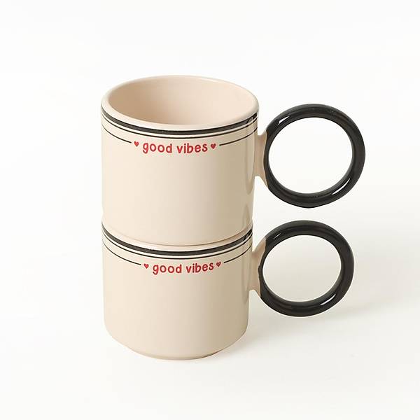 Good Vibes Siyah Stackable Halka Kulplu Fincan 8 Cm 2 Adet