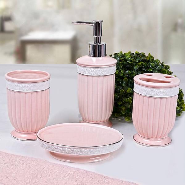 Stoneware Banyo Seti Pembe 4 Para BNY-117