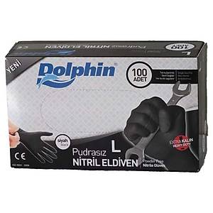 Dolphin Pudrasız Siyah Nitril Eldiven Büyük (L)