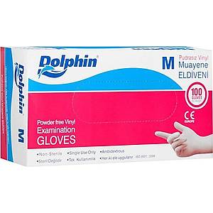 Dolphin Pudras�z Vinil Eldiven Medium (100'l� Paket) - Sa�l�kl� ve Hijyenik Kullan�m