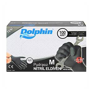 Dolphin Pudras�z Siyah Nitril Eldiven Orta (M) 100'l� � Dayan�kl�, Hijyenik ve Konforlu Eldiven