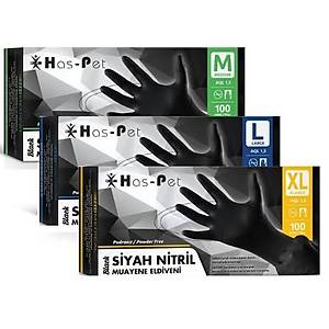 Haspet Pudras�z Siyah Nitril Eldiven Smal  (100'l� � Dayan�kl�, Hijyenik ve Konforlu Eldiven