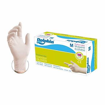 Dolphin Latex Pudralı Muayene Eldiven (M) MDR 100'lü – Konforlu ve Hijyenik Tıbbi Eldiven