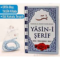 2 li Mevlit seti Orta boy Yasin kitab Mavi Kapak 16x24 cm Gl kokulu tesbih