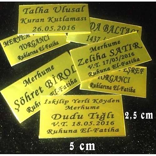 Aliminyum Sarı Metal Plaka Yazılı Enaz 10 adet ve üzeri