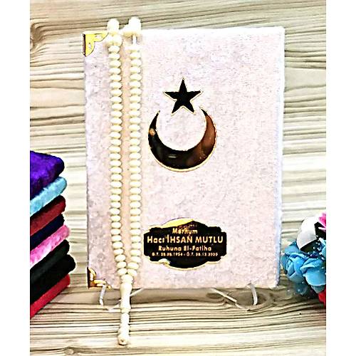 Kadife Yasin kitab Ay Yldzl Gl kokulu Tesbihli Tl keseli pleksi isimli
