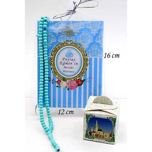 Mavi kapak Yasin Kitab Tll Tesbihli eker Kutulu Mevld Hediyesi
