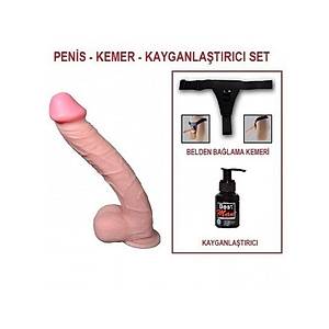 Realistik Dev Penis 33cm Strapon Kemerli Penis Set
