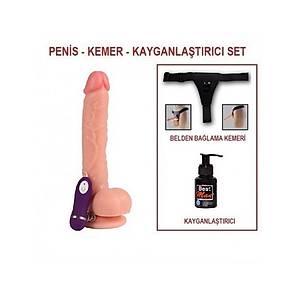 Ba�lama Kemerli Titre�imli Realistik Uzun 26cm Penis Set