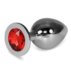 Gümüş Kırmızı Taşlı Büyük XL Metal Anal Tıkaç