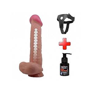 K�k�rdak Yap�l� �ift Katmanl� Ger�ek�i 26cm Kemerli Penis