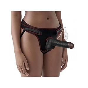 20cm ��i Dolu Titre�imli Zenci Strapon Kemerli Dildo