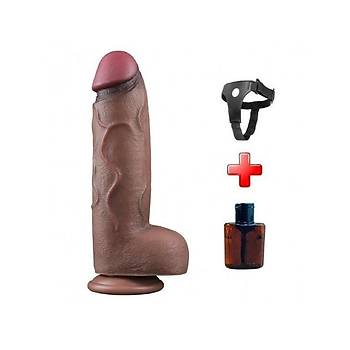Realistik Yumuak Katmanl 31cm Kemerli Dev Melez Dildo