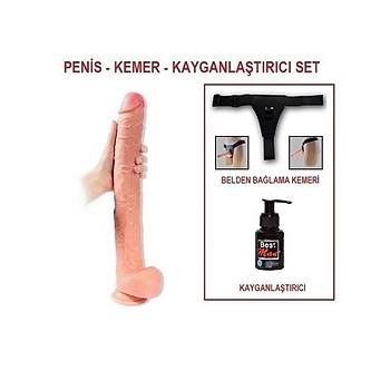 Realistik Penis Byk Uzun Damarl 43cm Dev Dildo Kemerli Set