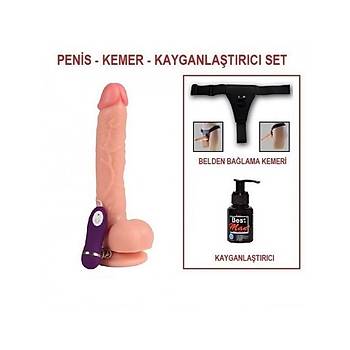 Balama Kemerli Titreimli Realistik Uzun 26cm Penis Set