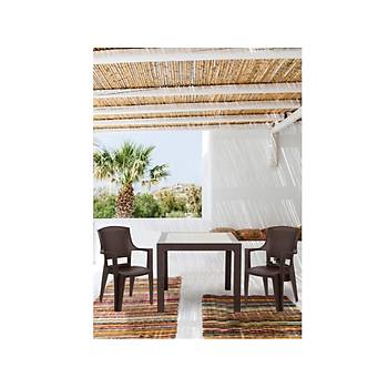 Flora Kollu Plastik Sandalye Rattan Srt rg Desenli Kahve