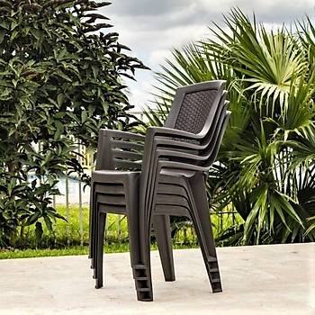 Flora Kollu Plastik Sandalye Rattan Srt rg Desenli Kahve