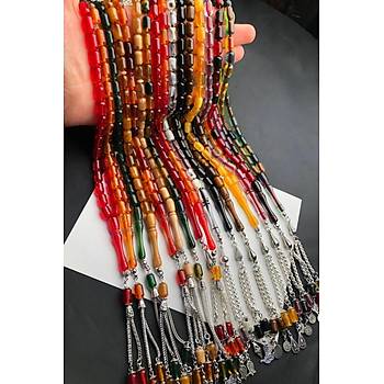 Koleksiyonluk 10'lu Kombin Tesbih Toz Skma Hareli Toz Skma Kehribar Benzetme Polyester Dkm Tesbih Midyat Gm