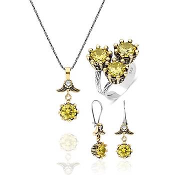 Sar Renkli  Sitrin Tal Otantik Gm l Set Tak