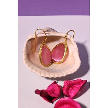 Gne Ta Damla Kesim Pembe Kedi Gz  22 Ayar Altn Kaplama Kadn l Set 925 Ayar Gm Zincirli