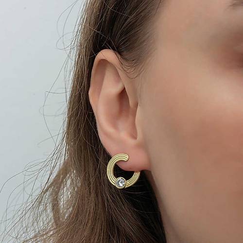 G�m�� Gold Tekta� Halka Kad�n �ivili K�pe