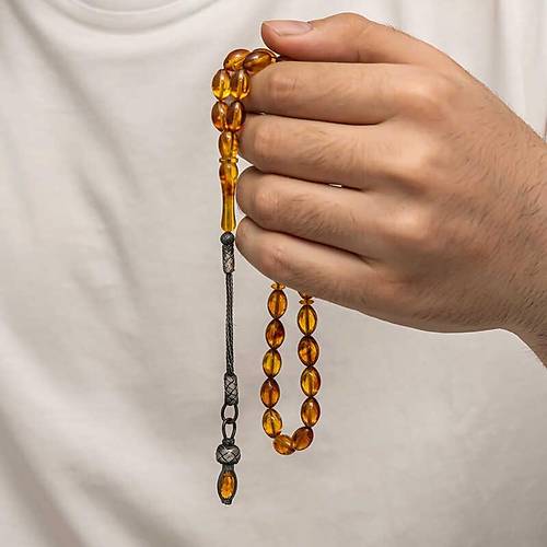 G�m�� 1000 Ayar Kazaz P�sk�ll� S�kma Kehribar Tesbih